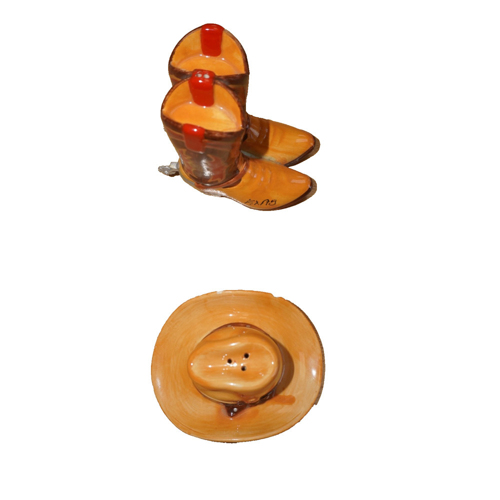 Vintage Western Cowboy Boots & Hat Salt Pepper Shakers Ceramic Hand Painted